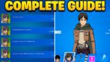 How To COMPLETE ALL EREN JAEGER CHALLENGES Fast on Fortnite! (Attack On Titan Skin Quests)