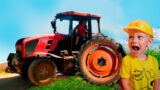 The wheel on Tractor broken! Friend to the rescue on power wheels. Playing with Tractors for kids