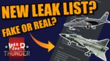 War Thunder NEW LEAK LIST? FAKE or REAL? Seems 50/50, what is YOUR opinion?