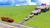 Big & Small Lightning McQueen Police VS McQueen Train – BeamNG.drive