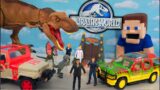 Jurassic World T-REX TOY SNEAK ATTACK!! Jurassic Park Vehicles & Gate Playset