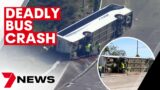 Fatal bus crash on a Wine Country Drive roundabout at Greta, in NSW Hunter Valley, driver arrested