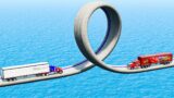 Mack Truck vs Optimus Prime Truck vs Impossible Death Spiral Loop Bridge – BeamNG.Drive