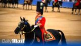 Moment King Charles rides on horseback for Trooping The Colour parade