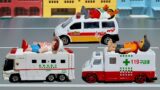 The earthquake caused road to collapse. Ambulance responding to the rescue! Siku car toy play.