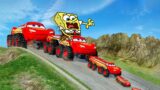 Big & Small Monster Truck Lightning Mcqueen vs DOWN OF DEATH in BeamNG.drive | Spongebob reaction