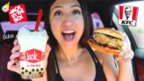 Eating KFC's NEW Chicken Sandwich & Jack In The Box's Exclusive Boba Drinks!