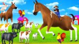 Magical Horse to the Rescue: Giant Horse Fights Mini Cows and Mini Buffalo in Farm Videos Cartoons