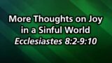 More Thoughts on Joy in a Sinful World-Ecclesiastes 8:2-9:10–Pastor Mike Hyatt