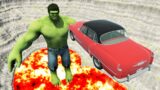 Leap of Death Cars Jumps & Falls into Lava with Hulk | BeamNG drive #499