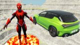 Leap of Death Cars Jumps & Falls into Lava with Spiderman | BeamNG drive #457
