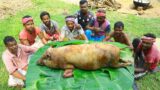 Big size pork cleaning and cooking by tribal peoples | how tribe grandmothers cooking pig meat