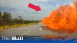Horrifying moment private jet crashes and explodes in a huge fireball in Malaysia