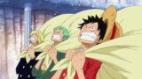 Luffy, Zoro and Sanji were discovered trying to steal huge treasure from Fish-Man Island