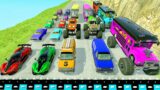 Supper Cars & Monster Trucks vs Massive Speed Bumps vs DOWN OF DEATH Thorny Road | HT Gameplay Crash
