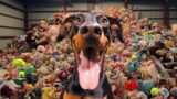 Surprising a Homeless Doberman with UNLIMITED Toys!