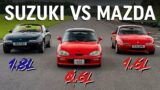 Is our 0.6-litre Suzuki Cappuccino faster than a Mk1 MX-5? | TRACK BATTLE Ft. Abbie Eaton