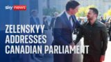 President Zelenskyy addresses the Canadian Parliament to seek support for Ukraine's war