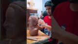 terracotta face sculpture preparing for firing. #art #sculpture #claymodeling #facesculpture