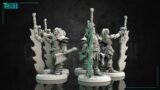 3D print miniatures, male multi-race barbarian monster hunter with a big bone sword