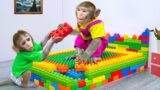Monkey Nana and Naughty baby builds Colorful DIY Lego Bed | Monkey Baby Challenges