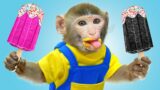 Monkey Nana play BlackPink ice cream vending machine -Pink vs Black Challenge|Monkey Baby Challenges
