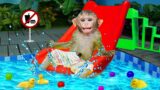 Monkey Nana play with Insane Water Slides at the Water Park | Monkey Baby Challenges