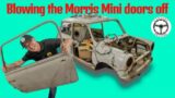 Morris Mini gets its doors blown off – full resto prep continues!