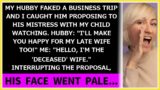 My hubby lied about a trip and I saw him proposing to his mistress; I intervened and he turned pale.