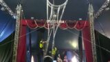 inside the Big Top of Circus Funtasia at Bodmin fair park. Ivan and Nia on the Wheel of Death..