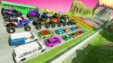 DOWN OF DEATH –  High Speed Monster Trucks & Bus Lightning Crash Giant Speed Bumps – HT Beamng Drive