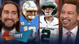 Jets lose to Chargers, Wilson 0 TDs, Rodgers eyes return & Herbert elite? | NFL | FIRST THINGS FIRST