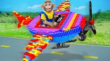KiKi Monkey experiences assembles Lego Airplanes Building Blocks | KUDO ANIMAL KIKI