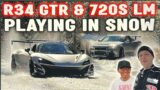 MCLAREN 720 LM AND R34 GTR VSPEC 2 DRIFTING IN SNOW – GTR BREAKS DOWN IN DEATH VALLEY -OG SCHAEFCHEN