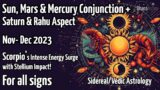 Sun, Mars & Mercury Conjunction in Scorpio  | Saturn-Rahu Aspect | November 2023 #vedicastrology
