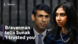 ‘I trusted you’ – Suella Braverman delivers brutal resignation letter to Rishi Sunak