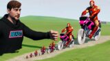 Big & Small Iron Man on Motorcycle with Saw Wheels vs MrBeast | BeamNG.Drive