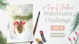 Day 9 – Pinecone Ornament – 12 Days of Christmas Watercolor Challenge