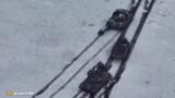 Horrible! Ukrainian blow up three Russian BMD armored vehicles advancing through a snowy road