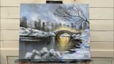 How To Draw And Paint OVER THE RIVER | WINTER BRIDGE / Painting Tutorial