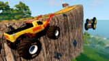 Very Small Monster jam trucks Vs PIXAR Car Death Decent Jump Destruction and Beamngdrive