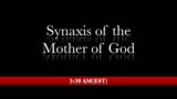 3:30 AM (EST) – Synaxis of the Most Holy Theotokos. – Midnight office, Matins, 1st Hour & Liturgy