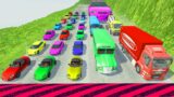 DOWN OF DEATH – Autos De Colores & Monster Trucks vs Series Bus Maasive Speed Bumps -HT Beamng Drive