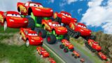 TRANSPORTING PIXAR CARS & FRUITS WITH COLORED & JOHN DEERE vs CLAAS vs TRACTORS – BeamNG.drive #972