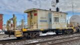 Van Goes Around Gates As 2 Trains Pass, Conductor Riding Caboose Protecting Crossings & Train Meet