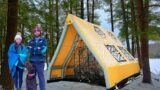 Winter Camping In Inflatable A-Frame Cabin