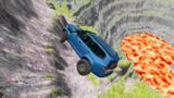 Cars vs Leap of Death in Lava Pit Realistic Crashes BeamNG drive #584  Gameweon