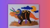 Malowanie piaskiem, dinozaur triceratops, dla dzieci. Sand painting, triceratops dinosaur.