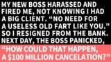 My new boss harassed & fired me. Next day, who had expected a $100 million account to be canceled?
