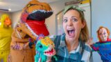 Rubber Ducky Surprises Puppy and Farmer Girl with T-Rex Chase!